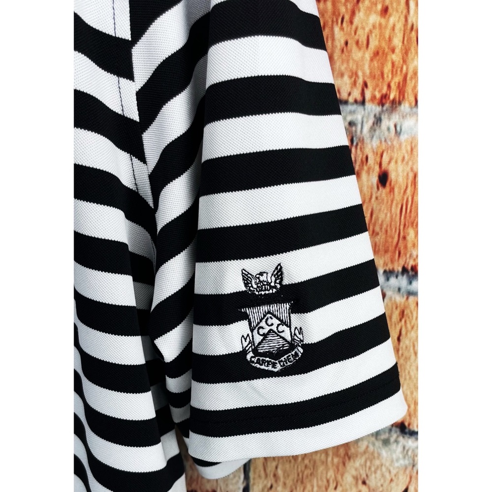 Stitch XL White Black Striped Stretch Short Sleeve Golf Polo Shirt Carpe Diem - Picture 3 of 6